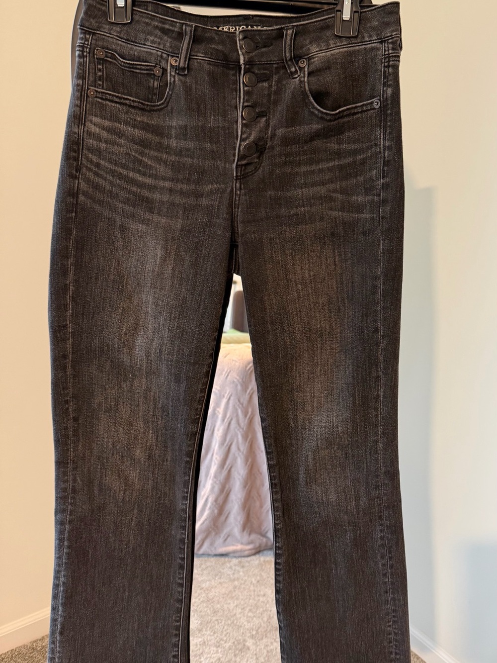 American Eagle Outfitters High Rise Crop Flare Jeans in Black Wash
